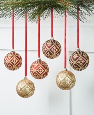 Holiday Lane - Christmas Cheer Set of 6 Shatterproof Red, Green Diamond Shape Ornaments