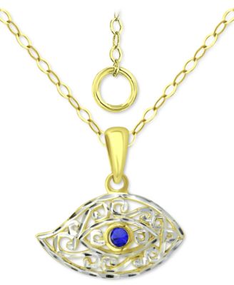 Giani Bernini - Lab-Grown Blue Sapphire Evil Eye Filigree Pendant Necklace, 16" + 2" extender
