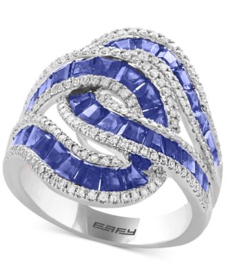 EFFY Collection - Sapphire (3-1/3 ct. t.w.) & Diamond (1/2 ct. t.w.) Swirl Statement Ring in 14k White Gold
