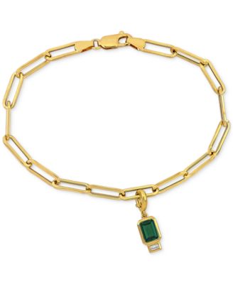 Macy's - Lab-Grown Emerald (7/8 ct. t.w.) & Lab-Grown White Sapphire (1/6 ct. t.w.) Single Charm Link Bracelet in Gold-Plated Sterling Silver
