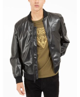 GUESS - Men's District Faux-Leather Full-Zip Bomber Jacket