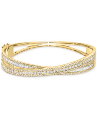 EFFY Collection - Diamond Round & Baguette Crossover Bangle Bracelet (2-1/6 ct. t.w.) in 14k Yellow Gold