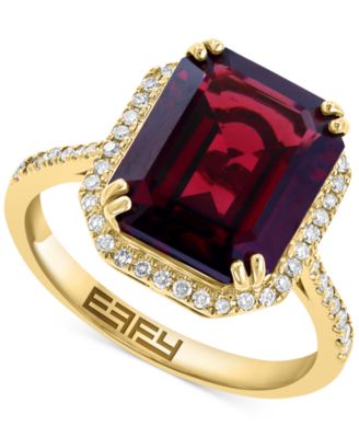 EFFY Collection - Garnet (6 ct. t.w.) & Diamond (1/5 ct. t.w.) Halo Ring in 14k Gold