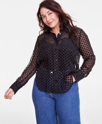On 34th - Trendy Plus Size Sheer Dot-Print Shirt