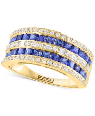 EFFY Collection - Blue Sapphire (1-1/3 ct. t.w.) & Diamond (3/8 ct. t.w.) Statement Band Ring in 14k Yellow Gold
