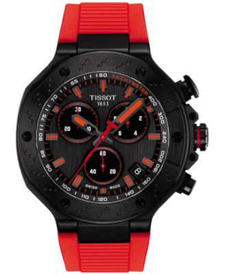 Tissot - Men's Swiss Chronograph T-Race Red Rubber Strap Watch 45mm