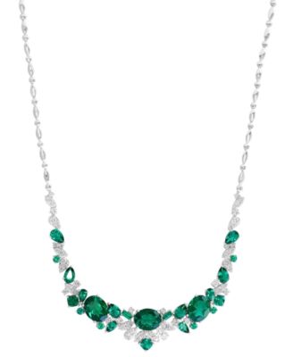 EFFY Collection - Lab Grown Emerald (13-5/8 ct. t.w.) & Lab Grown Diamond (1-5/8 ct. t.w.) Mixed-Cut 18" Statement Necklace in 14k White Gold