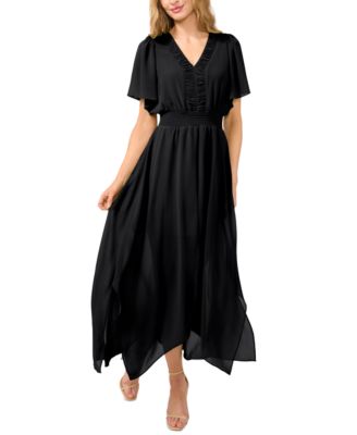 CeCe - Women's Flutter-Sleeve Ruched V-Neck Dress