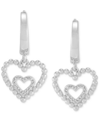 Macy's - Diamond Double Heart Drop Earrings (1/10 ct. t.w.) in Sterling Silver