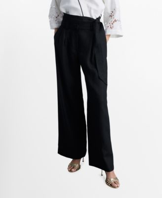 MANGO - Women's Contrast Stripe Linen Trousers