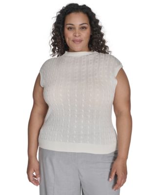 Calvin Klein - Plus Size Cable Knit Cap Sleeve Sweater