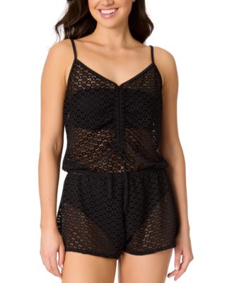 Salt + Cove - Juniors' Medallion Crochet Front-Drawstring Romper