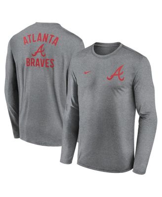 Nike - Men's Heather Charcoal Atlanta Braves 2-Hit Legend Performance Long Sleeve T-Shirt