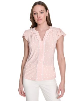 Tommy Hilfiger - Women's Dot-Print Flutter-Sleeve Blouse