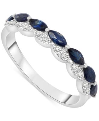 Macy's - Blue Sapphire (5/8 ct. t.w.) & Diamond (1/8 ct. t.w.) Double-Row Ring in Sterling Silver