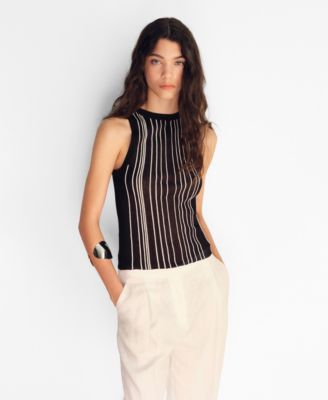 MANGO - Women's Striped Halter-Neck Knitted Top