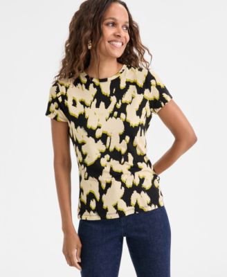 I.N.C. International Concepts - Petite Cotton Abstract-Print Cap-Sleeve T-Shirt