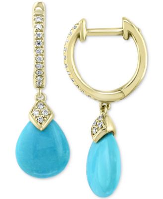 EFFY Collection - Diamond (1/10 ct. t.w.) & Turquoise (10 x 8mm) Drop Earrings In 14k Gold