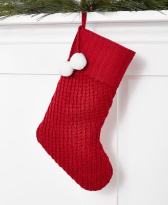 Holiday Lane - Red Knitted Stocking with White Pom Poms