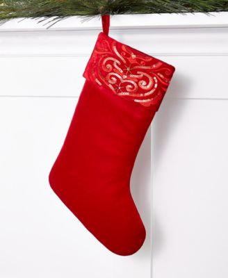 Holiday Lane - Red Stocking with Sequin Flower on Cuff