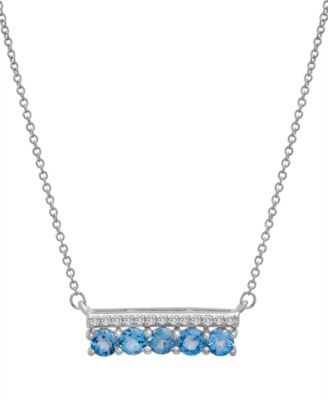 Macy's - Amethyst (3/4 ct. t.w.) & Diamond (1/10 ct. t.w.) Bar 17" Pendant Necklace in Sterling Silver (Also in Lab-grown White Sapphire, Lab-grown Pink Sapphire, & Blue Topaz)