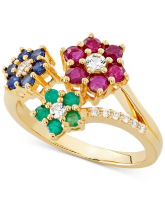 Macy's - Multi-Gemstone (1-3/8 ct. t.w.) Floral Ring in 14k Gold