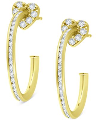 Giani Bernini - Cubic Zirconia Heart Motif Small Hoop Earrings, 0.88"