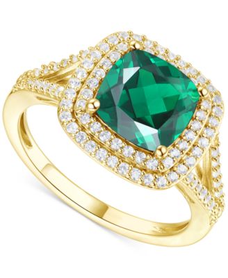 Macy's - Lab-Grown Emerald (1-1/2 ct. t.w.) & White Sapphire (1/2 ct. t.w.) Ring in 14k Gold-Plated Sterling Silver