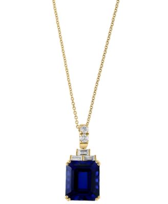 EFFY Collection - Lab Grown Sapphire (10 ct. t.w.) & Lab Grown Diamond (1/2 ct. t.w.) 18" Pendant Necklace in 14k Gold