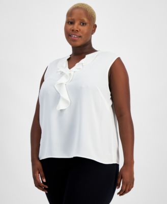 Kasper - Plus Size Bell-Sleeve Abstract-Print Top