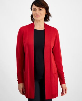 JM Collection - Petite Open-Front Buttoned-Cuff Cardigan