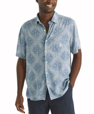 Nautica - Men's Printed Linen Short Sleeve Shirt