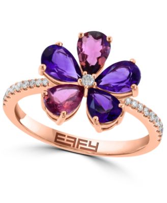 EFFY Collection - Diamond (1/6 ct. t.w.) & Multi Gemstone (1-5/8 ct. t.w.) Floral Ring in 14k Rose Gold