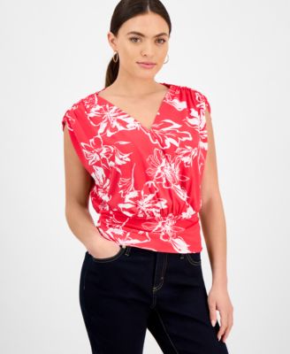 I.N.C. International Concepts - Petite Printed Surplice-Neck Sleeveless Top