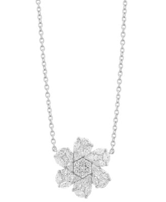 EFFY Collection - Diamond Mixed Cut Flower 18" Pendant Necklace (1 ct. t.w.) in 14k White Gold