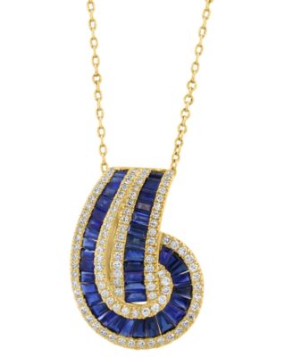 EFFY Collection - Sapphire (2-1/3 ct. t.w.) & Diamond (3/8 ct. t.w.) Baguette Knot 18" Pendant Necklace in 14k Gold