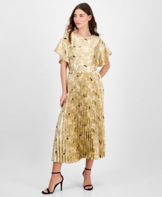 Anne Klein - Women's Printed Pleated Pull-On Midi Skirt