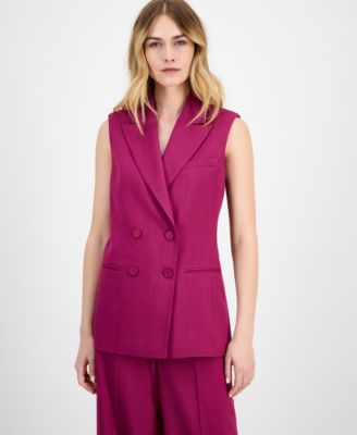 Tahari ASL - Women's Button-Front Sleeveless Woven Blazer, Regular & Petite Sizes