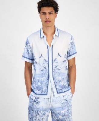 GUESS - Men's Short Sleeve Button Front Jungle Scenery Shirt