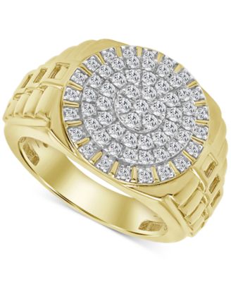 Macy's - Men's Diamond Sunburst Link Textured Ring (1 ct. t.w.) in 10k Gold