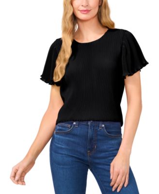 CeCe - Women's Pleated Round-Neck Short-Sleeve Top