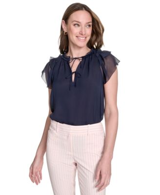 Tommy Hilfiger - Women's Split-Neck Flutter-Sleeve Blouse
