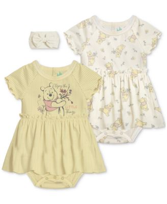 Disney - Baby Girls Winnie-the-Pooh Skirted Bodysuits & Headband, 3 Piece Set