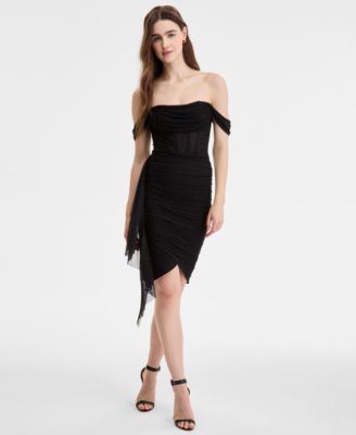City Studios - Juniors' Off-The-Shoulder Crochet Mesh Dress