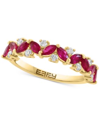 EFFY Collection - Ruby (1 ct. t.w.) & Diamond (1/5 ct. t.w.) Marquise Cluster Ring in 14k Gold