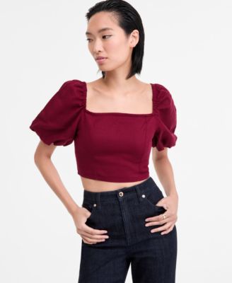 I.N.C. International Concepts - Women's Puff-Sleeve Crop Top, Exclusively at Macy's