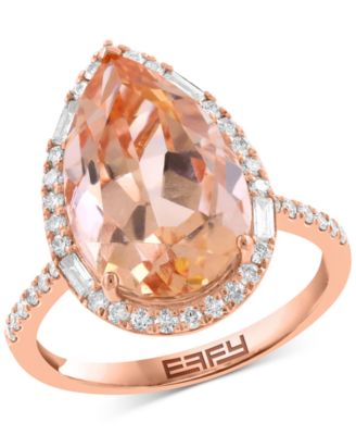 EFFY Collection - Morganite (6 ct. t.w.) & Diamond (1/2 ct. t.w.) Pear-Shaped Halo Statement Ring in 14k Rose Gold