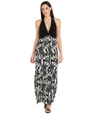 R & M Richards - Women's Colorblocked Halter Maxi Dress