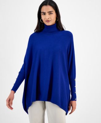JM Collection - Women's Solid-Color Poncho Turtleneck Sweater