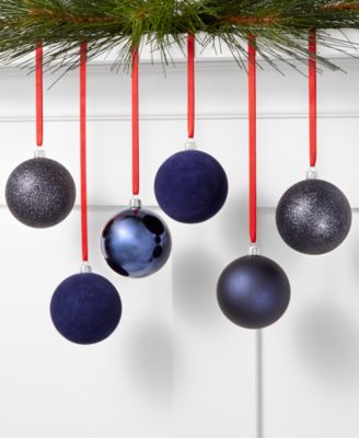 Holiday Lane - Midnight Blue Set of 6 Blue Glitter, Matte and Shiny Shatterproof Ornaments
